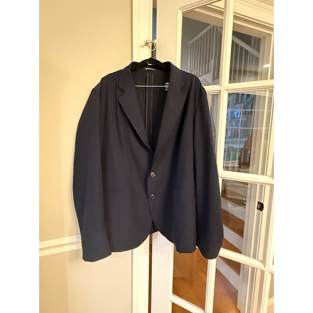 Emporio Armani Navy Blue 2-Button Blazer Jacket Mens Size 58 IT USA XXL UB109